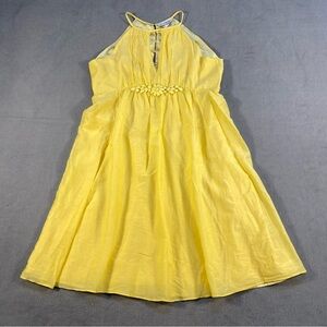 Privileged Women’s Yellow Silk Blended Halter Dress With Beads detail, lined, M